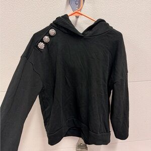 Express Black Hoodie with Decorative Shoulder Buttons